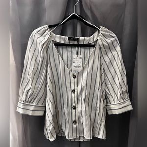 Black and white striped trf blouse